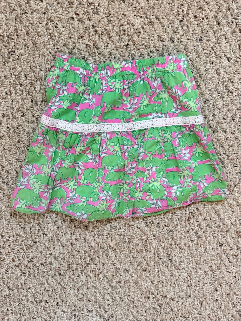 Lilly Pulitzer Happy Hippo Pink Green Skirt Girls 6